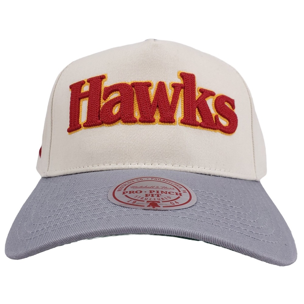 Atlanta Hawks Mitchell & Ness NBA Pro Fit Snapback Hat Cap 3D Logo‎ Cream NWT